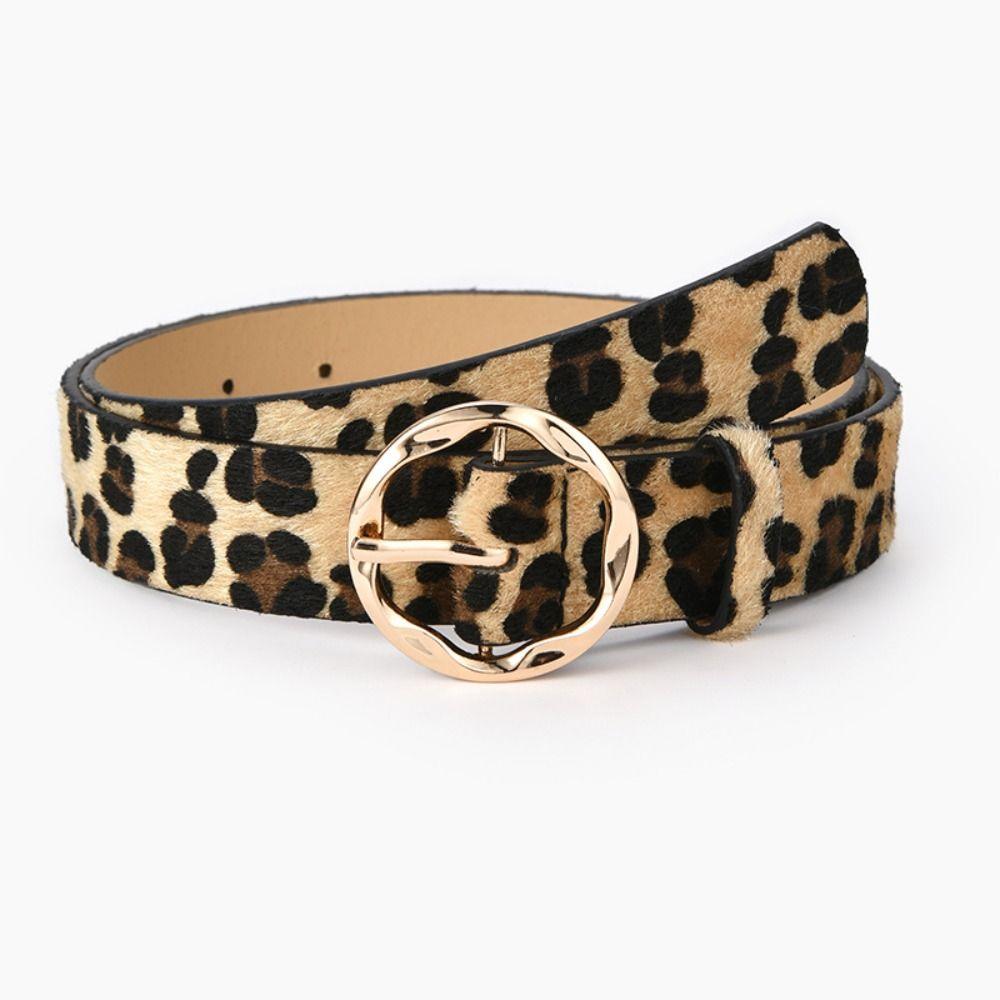 QDlihao Rose Gold Metal Buckle Leather Belt Leopard pattern Waistband Durable Pu Belt  Female Style 4
