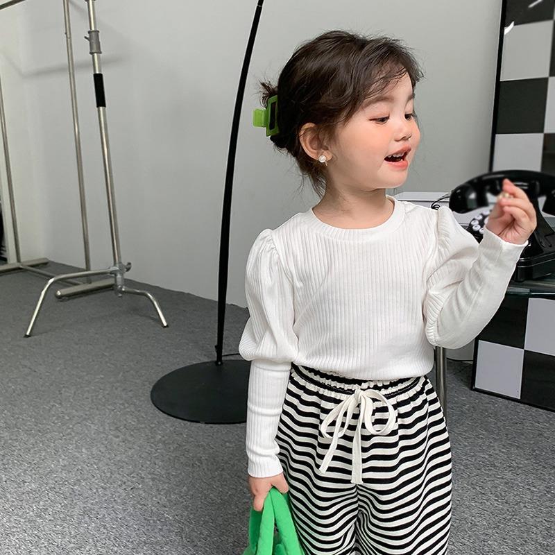 BOOSKU Kinderen meisjes katoenen T-shirts met lange mouwen casual dieptepunt shirt voor peuter babymeisje herfst zoete trui kinderkleding 130