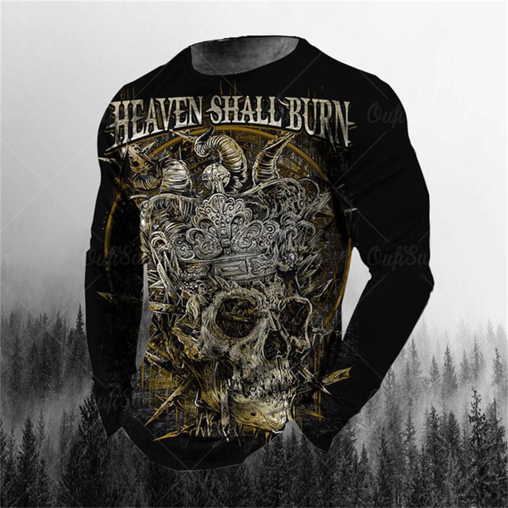 ETST 007 3D-print O-hals lange mouwen Plus Size T-shirt Herenkleding Retro Heren T-shirt met lange mouwen Schedel Lang T-shirt Heren Straat 2XL