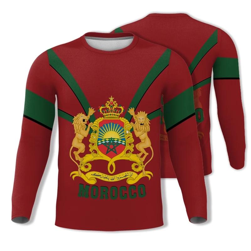 ETST WENDY 005 3D Marokko Nationaal Embleem Vlag Grafisch T-shirt voor Herenkleding y2k Tops Mode Lange Mouw T-shirt Casual Gym Fitness Jersey 3XL
