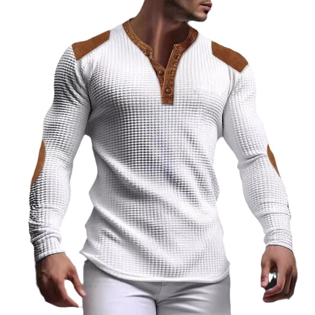 Smart Good 3D Ademend Heren Casual Sweatshirt Herfst V-hals Top met Knoop Mode Heren T-shirt XL wit