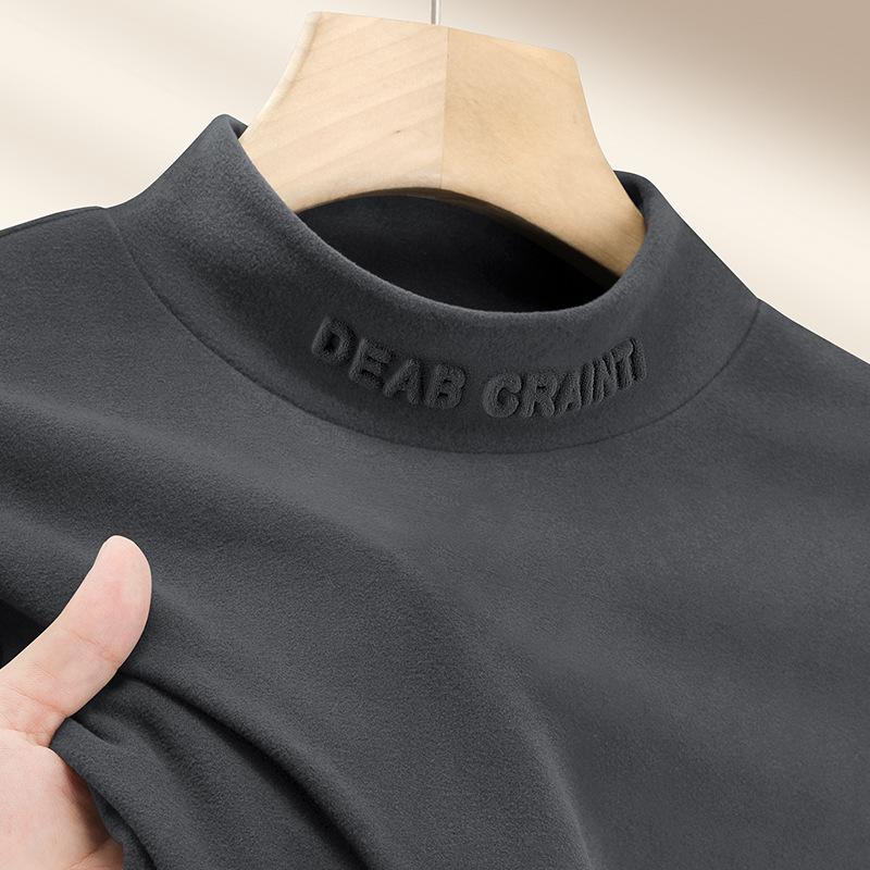 VantaGoods Heren herfst/winter T-shirt met lange mouwen, halfhoge kraag, effen kleur, warm Duits fluweel L