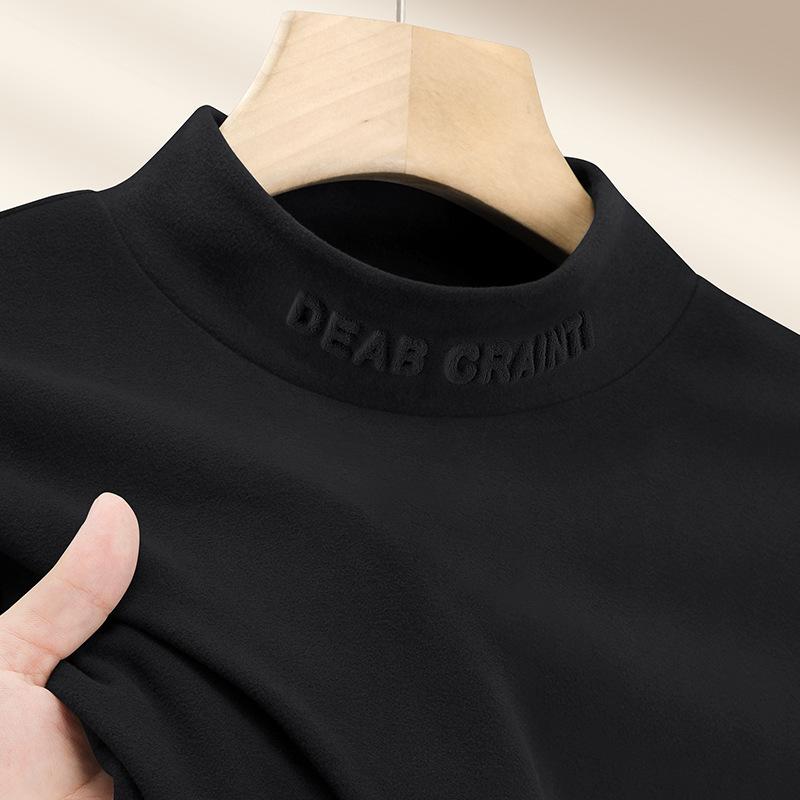 VantaGoods Heren herfst/winter T-shirt met lange mouwen, halfhoge kraag, effen kleur, warm Duits fluweel M