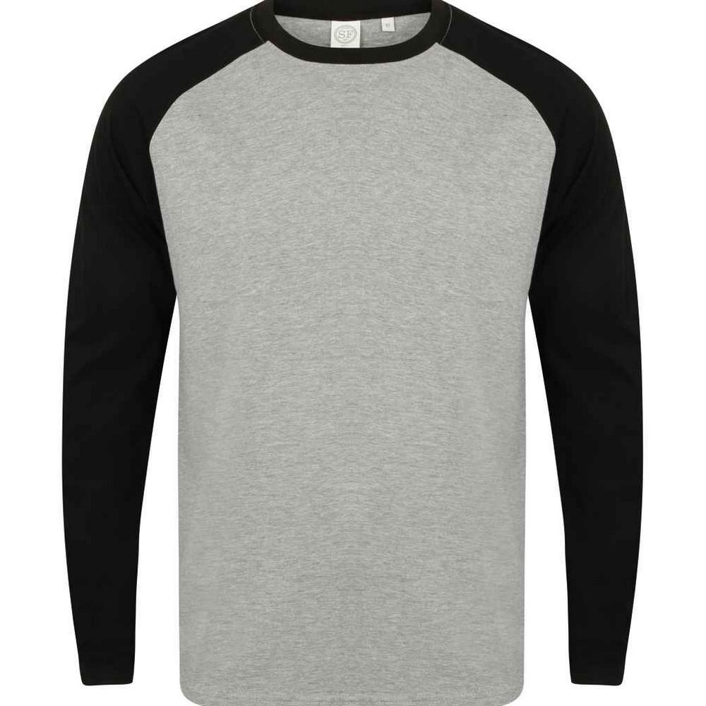 Skinni Fit honkbal-T-shirt met lange mouwen voor heren XXL grijs/zwart