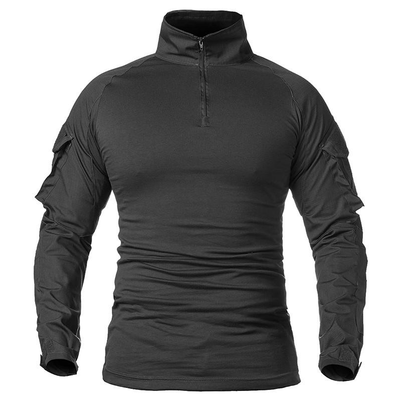 GRK Legeruniform voor heren, gevechtsshirts met lange mouwen, effen katoen, militair tactisch T-shirt M zwart