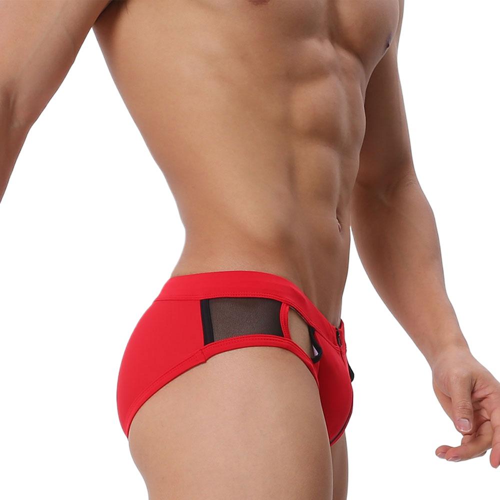 UXH Fashion Open rits zijkant regenboog sexy heren slip sexy badpak voor mannen surf badmode laag uitgesneden L rood