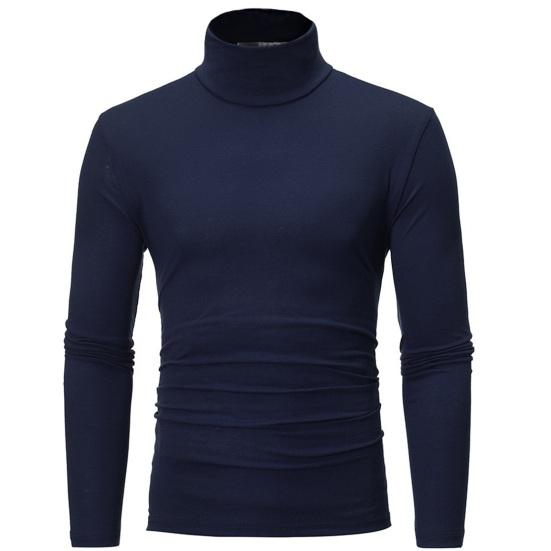 Manshanwangluo Mannen Herfst Winter Slim Fit Dieptepunt T-shirt Coltrui Lange mouw Effen Kleur Elastische Dunne Trui Tops Streetwear XL marineblauwe kleur