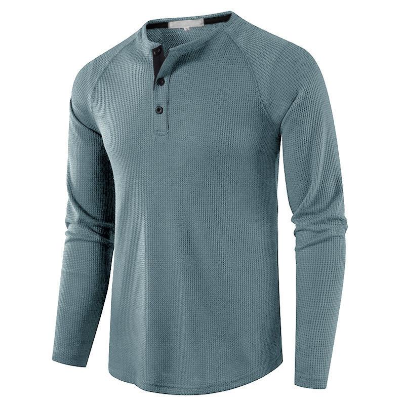 Phoca largha Heren Ronde hals Henley-shirts met lange mouwen Informeel Effen Basic Tops 3-knops Ademend Sport-T-shirts Heren Atletisch Training Vochtregelerend T-shirt XXL