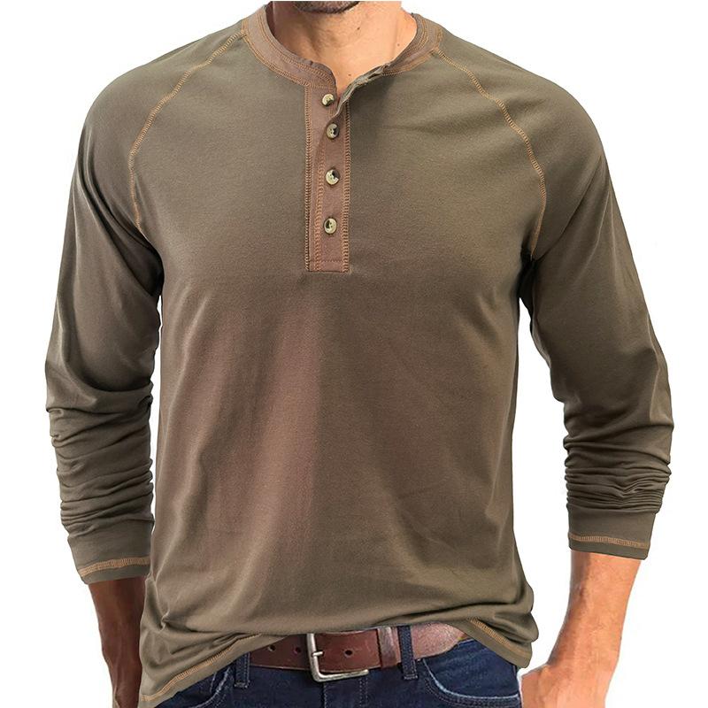GRK Herfst en winter Klassiek effen heren T-shirt met lange mouwen en knoopsluiting XXL