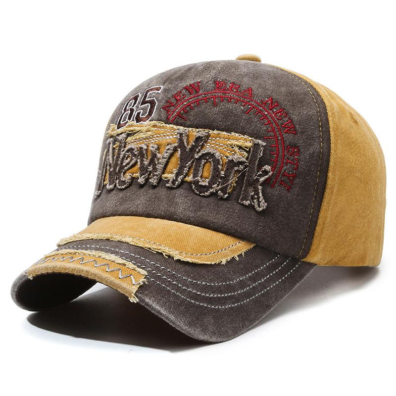 ONIHUA Borduren Baseball Cap Heren Dames Lente Zomer Brief Denim Cap Outdoor Zonnehoed koffie/geel