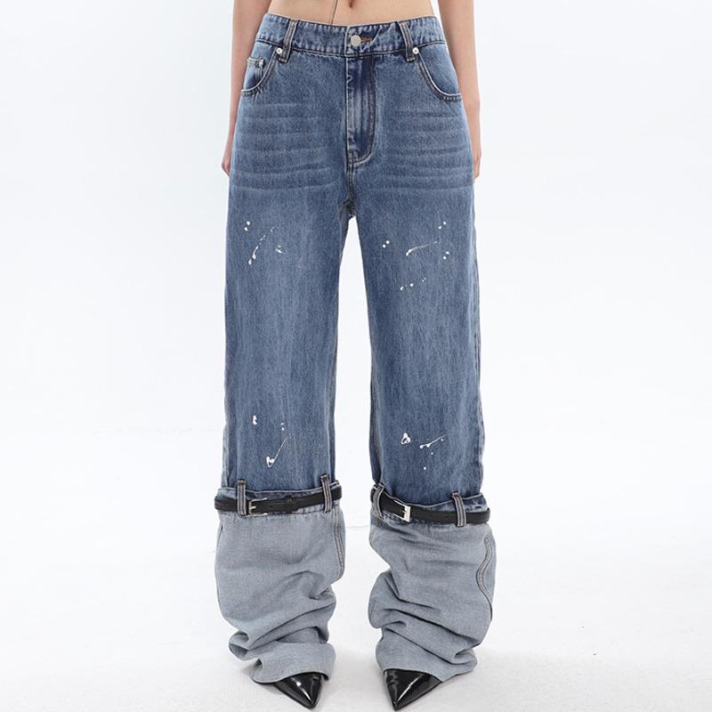 Omena Hoge kwaliteit patchwork-jeans voor dames L blauw