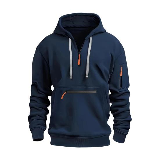 PLUM LAI Herfst Winter Heren Hoodie Rits Decor Capuchon Lange Mouwen Losse Pure Kleur Meerdere Zakken Trekkoord Elastisch L marineblauwe kleur