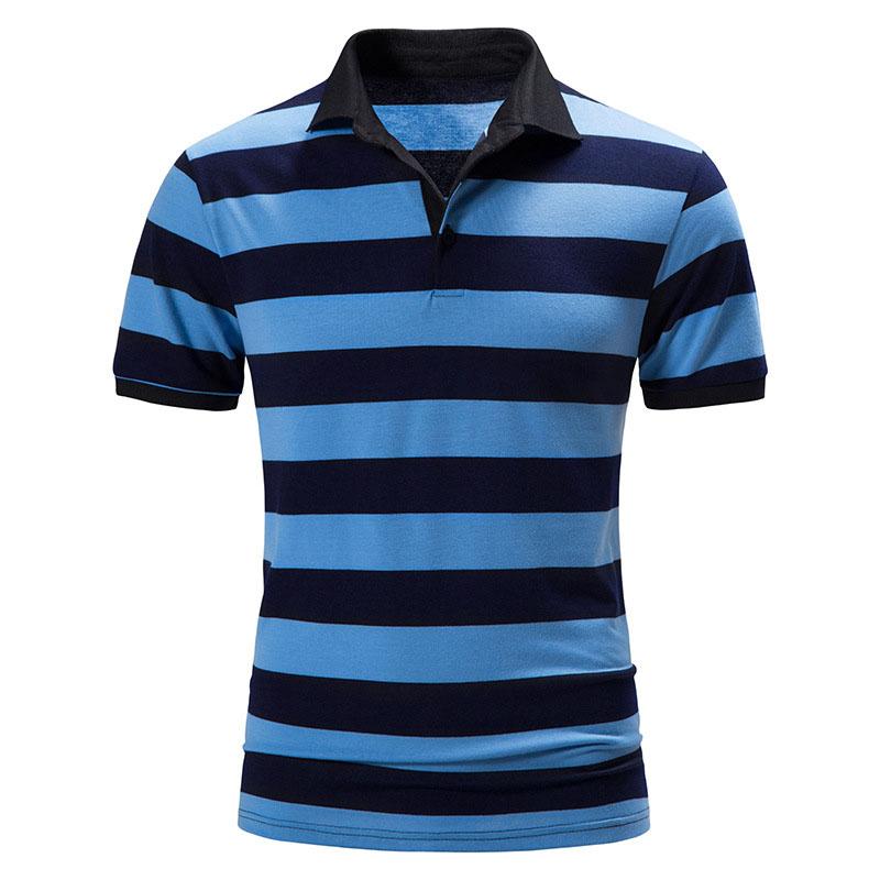 Phoca Largha for Men Heren Poloshirt Ademend Comfortabel Gestreept Los Heren T-shirt met Korte Mouwen XL blauw