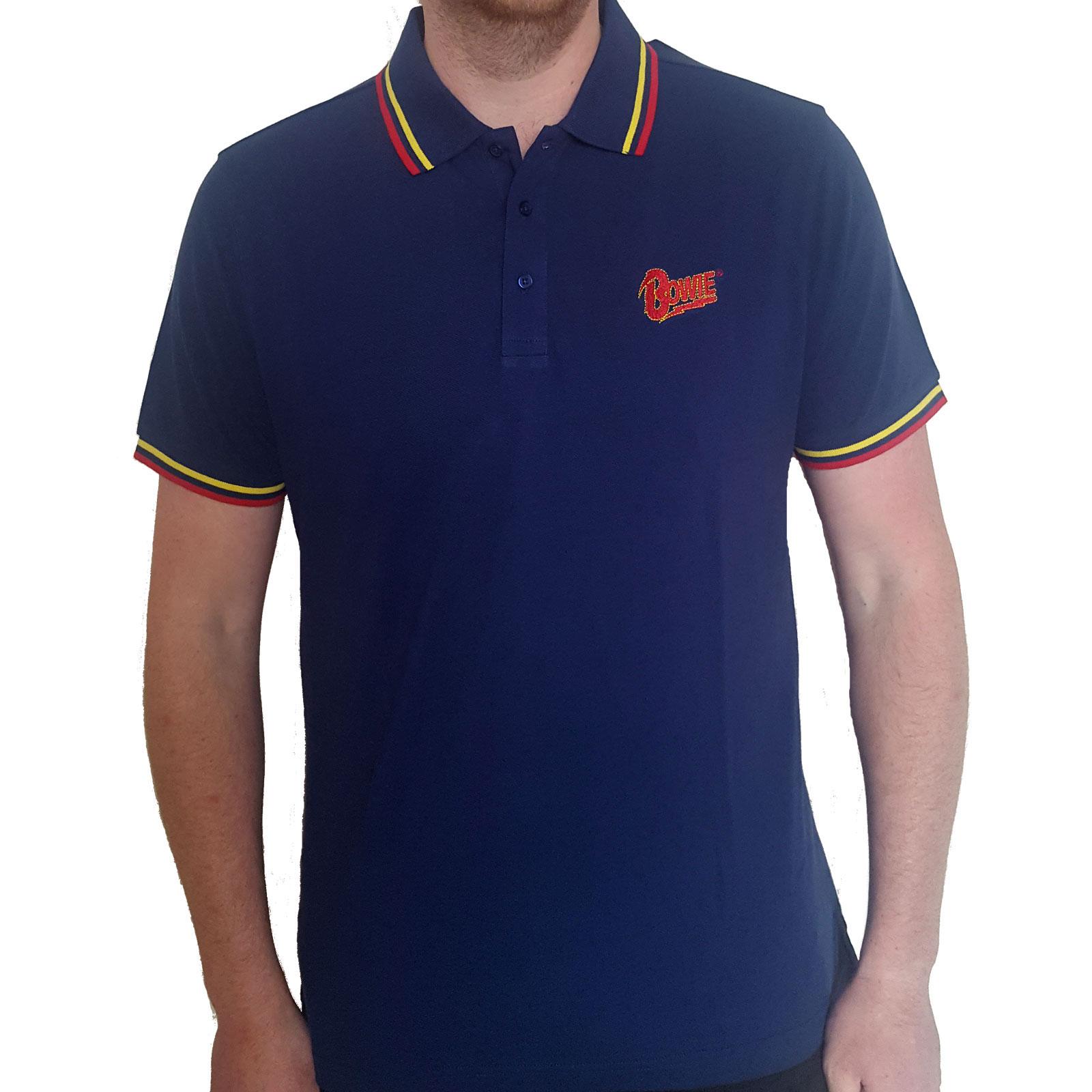 David Bowie unisex poloshirt met Flash-logo voor volwassenen XXL marineblauwe kleur