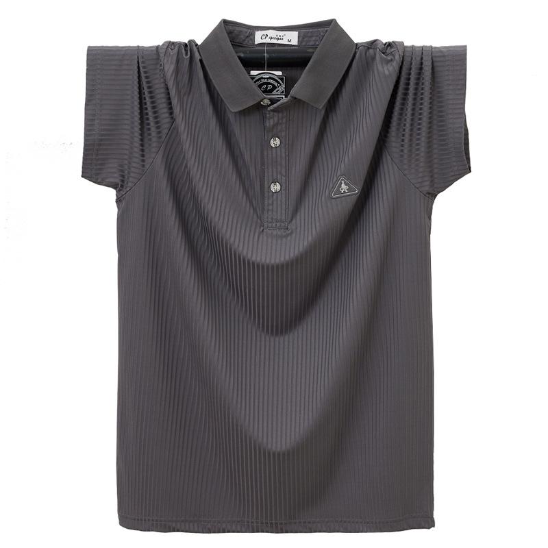 Phoca largha Zomerpoloshirts voor heren met korte mouwen, katoenmix, vochtafvoerend, zakelijk, casual, lichtgewicht, ademend, overhemden met kraag, grote maten voor heren 6XL donkergrijze kleur