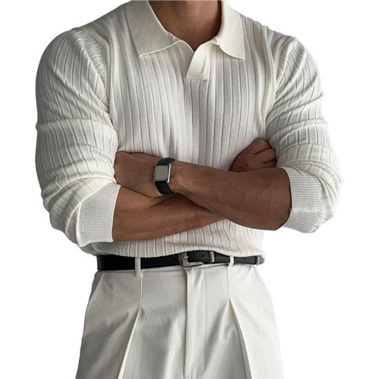 Bohuidadeng Lente Herfst Heren Top Gebreide Draad Slim Fit Pullover Omslagkraag Lange Mouwen Rekbaar Pure Kleur Dagelijks Draagbaar Zakelijk Overhemd L ivoor