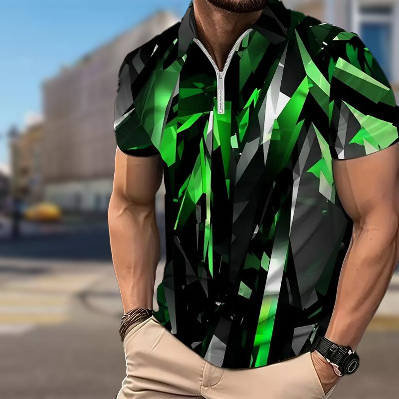 Happy Show Heren Shirt Polo Casual Rits Korte Mouw Mode Casual Rits Zomer Lente Regular Fit Glasprint 3D Print Shirt S paars