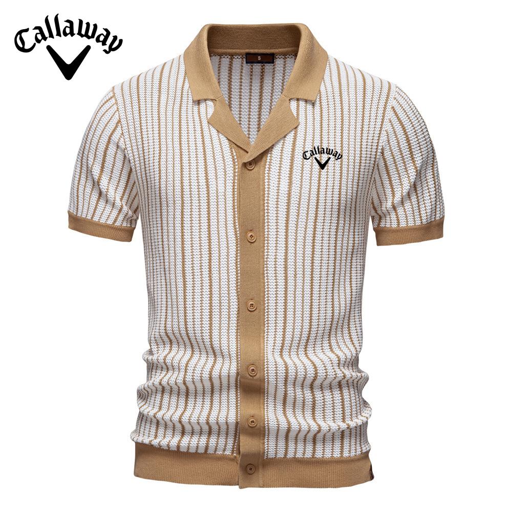 Callaway 2025 Zomer Geborduurd Nieuw Heren Korte Mouw Gebreid Polo Gestreept Mode Zakelijk Poloshirt voor Heren M