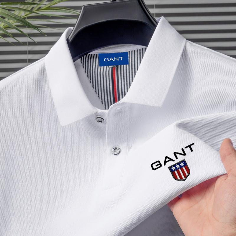Gant Zomer Heren Nieuwe Borduurwerk Effen Kleur Puur Katoen Losse Business Casual Poloshirt XL wit