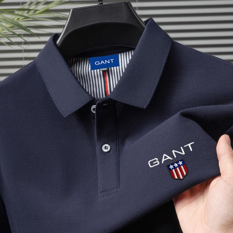 Gant Zomer Heren Nieuwe Borduurwerk Effen Kleur Puur Katoen Losse Business Casual Poloshirt XXL marineblauwe kleur