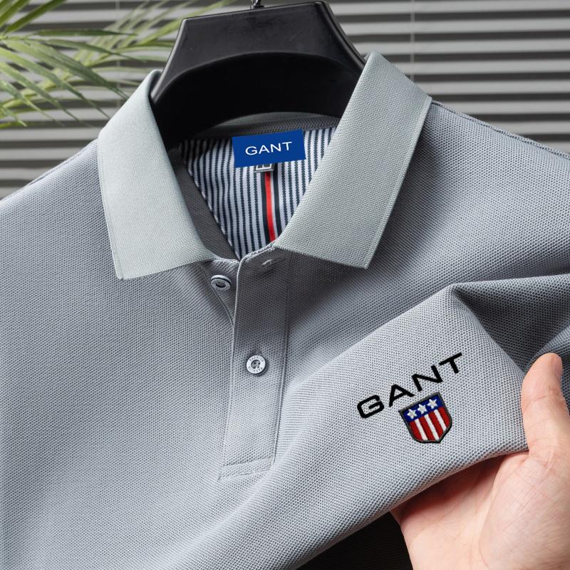 Gant Zomer Heren Nieuwe Borduurwerk Effen Kleur Puur Katoen Losse Business Casual Poloshirt M zilver