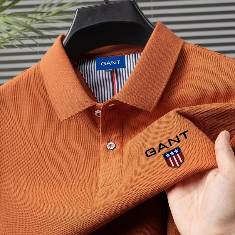 Gant Zomer Heren Nieuwe Borduurwerk Effen Kleur Puur Katoen Losse Business Casual Poloshirt XL oranje