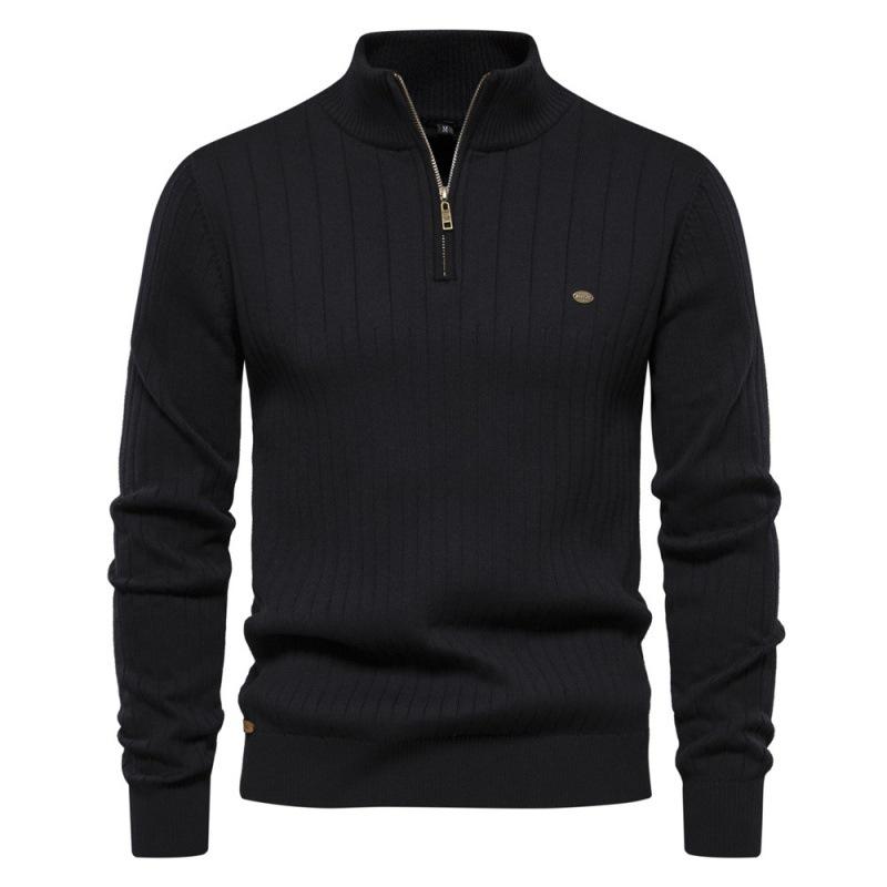 Phoca largha Heren Kwart Rits Trui Kabel Gebreide Trui Mock Hals Polo Trui voor Heren Warme Zachte Casual Pullover Trui met Geribbelde Rand voor de Herfst Winter XXL zwart