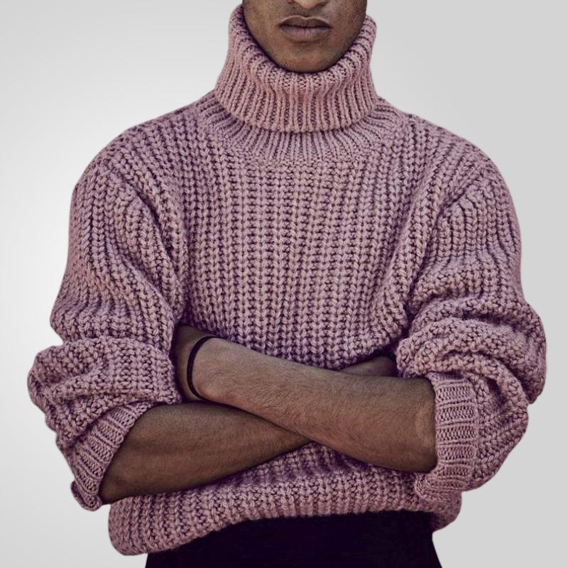 Phoca largha Heren Casual Herfst Winter Dikke Truien Turtleneck Kabel Gebreide Trui Lange Mouw Losse Fit Gebreide Tops voor Heren Hoge Hals Thermische Warme Basis Trui 3XL roze