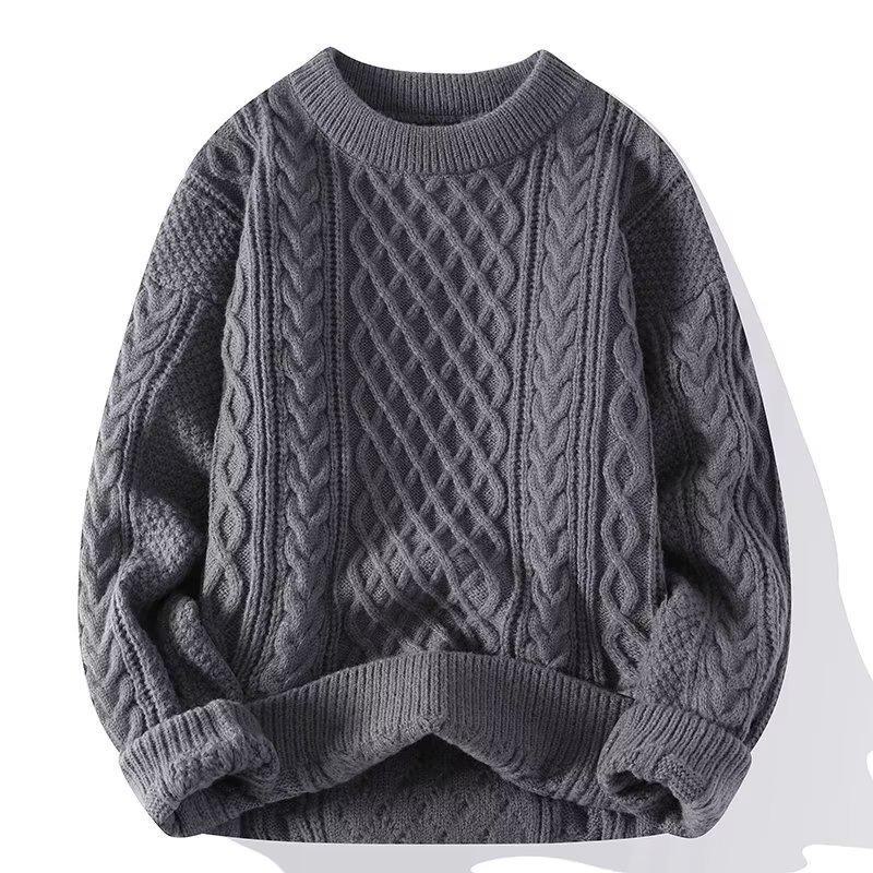 Warm Land Winterkabeltrui voor heren: Casual, effen kleur, lichte, volwassen stijl, ronde hals trui. M grijs