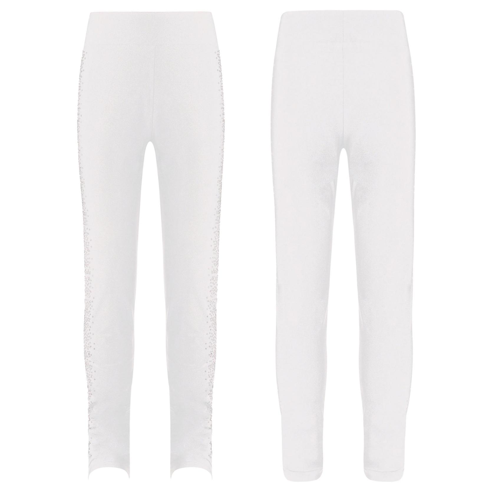 IEFiEL Kinderen Meisjes Sparkly Steentjes Kunstschaatsbroek Hoge Taille Elastische Trainingslegging voor Dansgymnastiekprestaties 9-10 Years wit