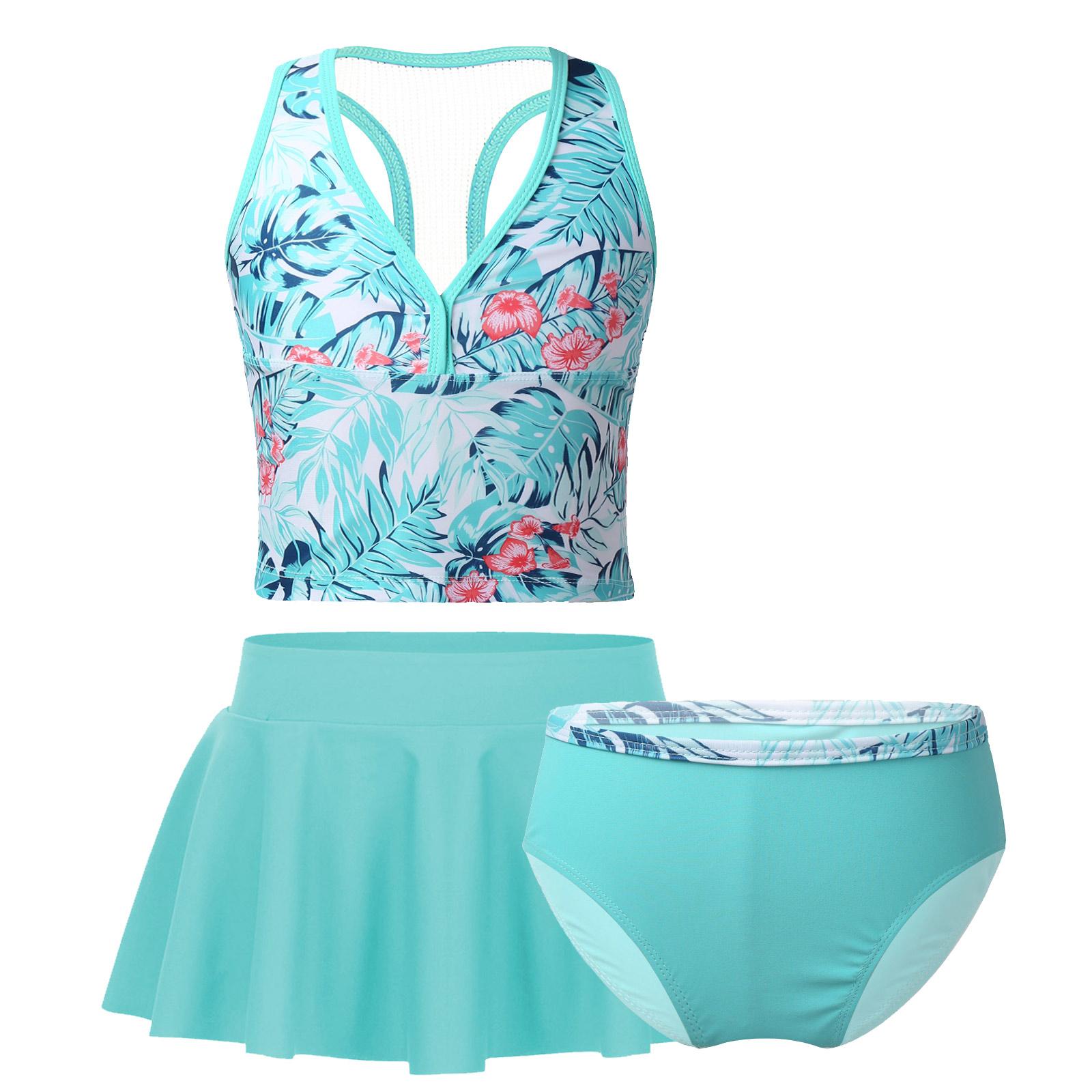 IEFiEL 3 stks/set Meisjes Badmode Tops Bodems Rok Baby Bikini Kinderen Badpak Badpak Beachwear 5-6 Years mintgroene kleur