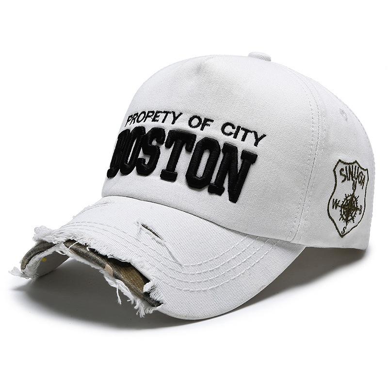 ONIHUA Mannen Letter Denim Baseball Cap Dames Lente Zomer Cap Zonnescherm Hoed Borduren Paardenstaart Panama Cap Snapback Hoed Zonneklep Hoeden Vissershoed Piekpet wit