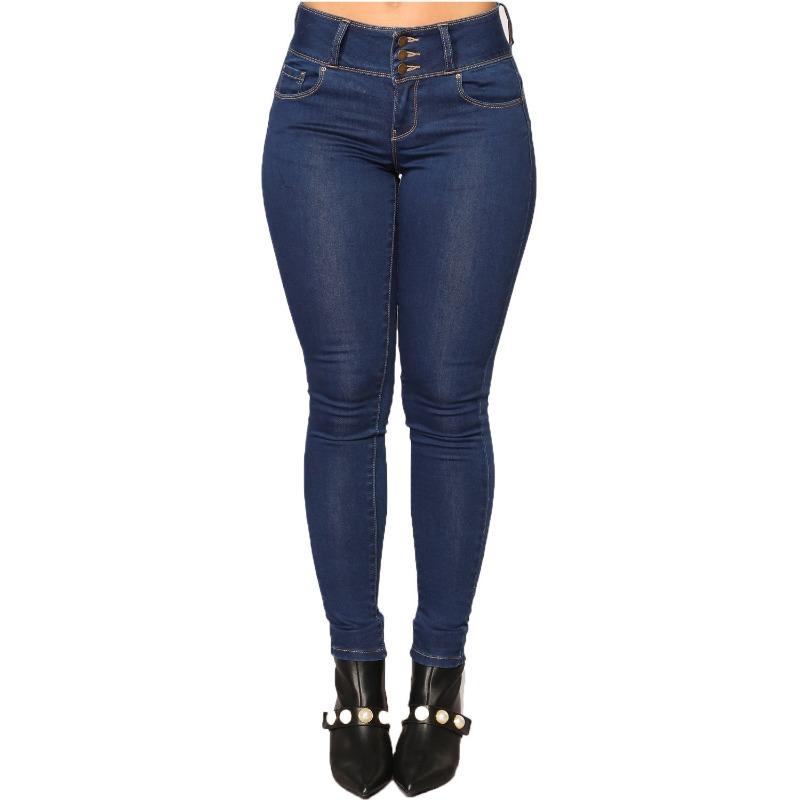 CANVAUS High-end lente- en herfstjeans voor dames, heupliftend, afslankend, smalle denim broeken 2XL marineblauwe kleur