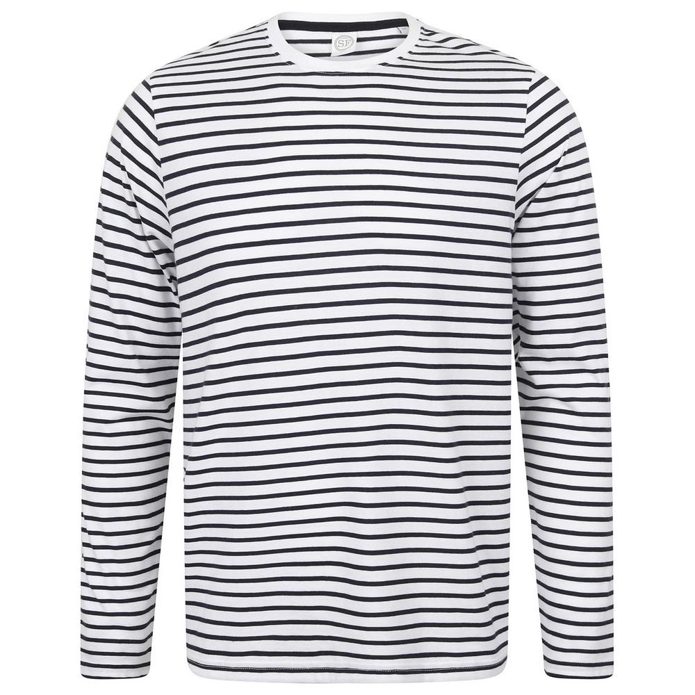 SF unisex volwassen gestreept T-shirt met lange mouwen L oxfordblauwe kleur/wit