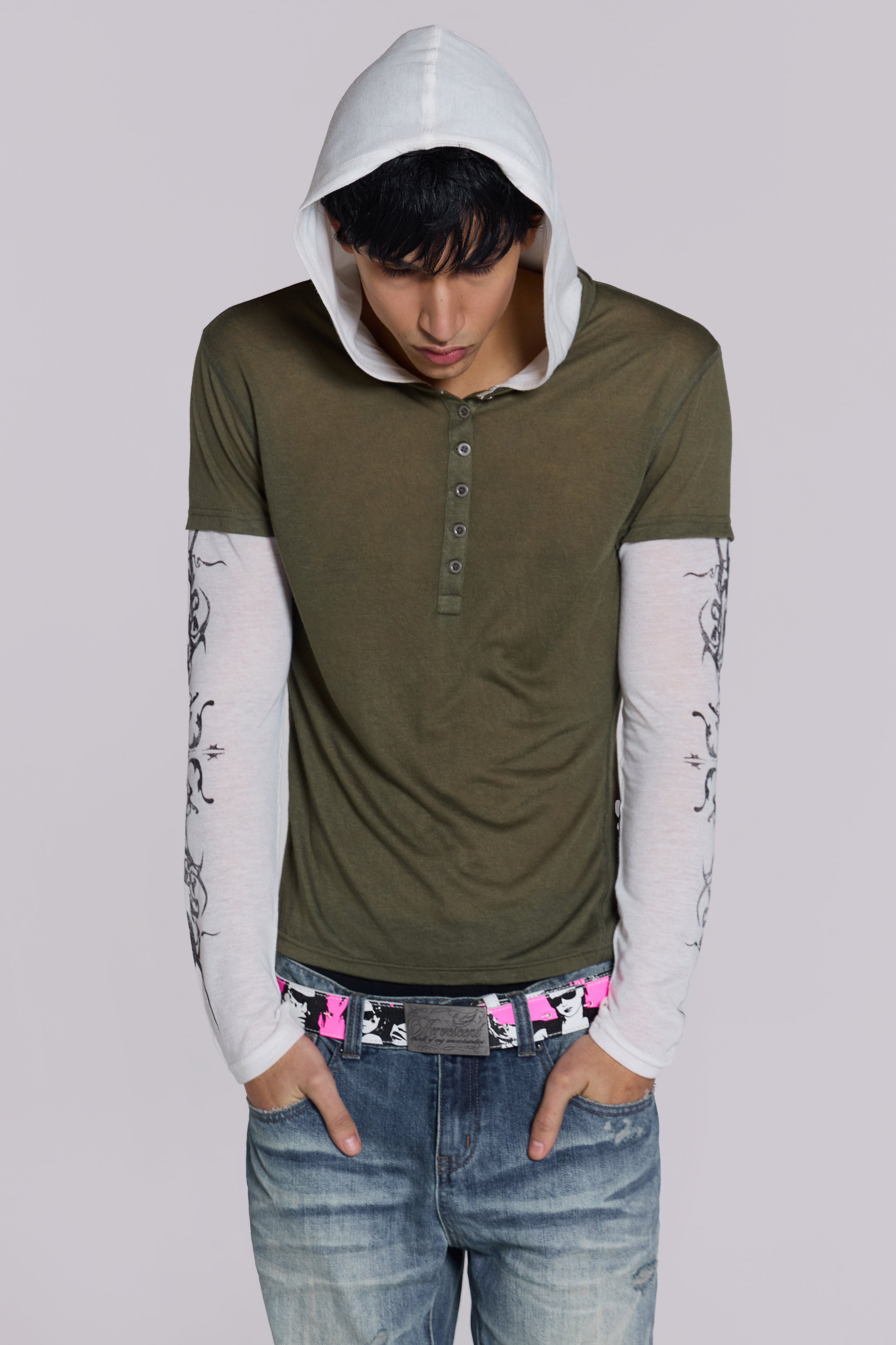 Jaded Man Tattoo Double Layer Hooded Mist