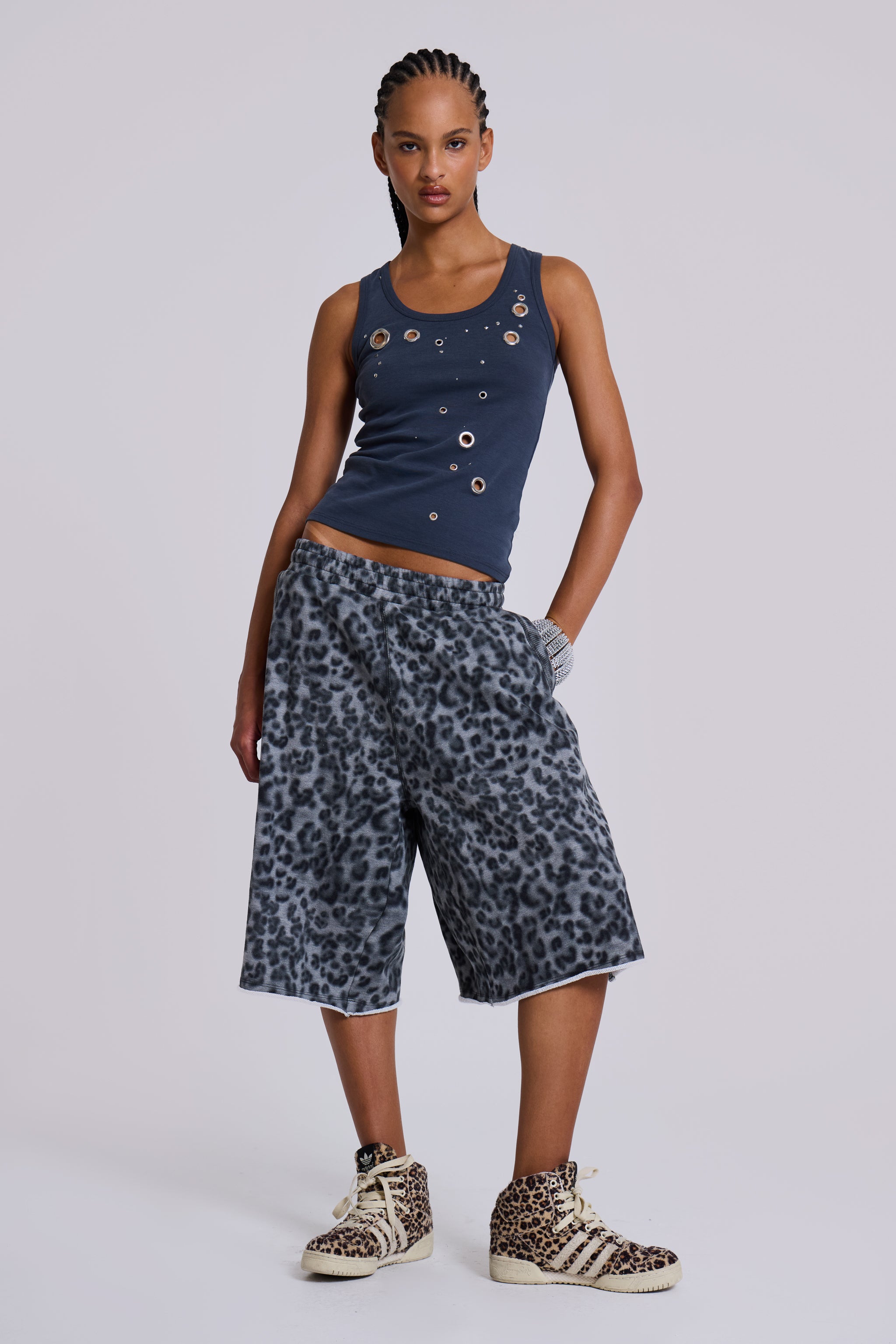 Jaded London Airbrush Grey Leopard Monster Shorts