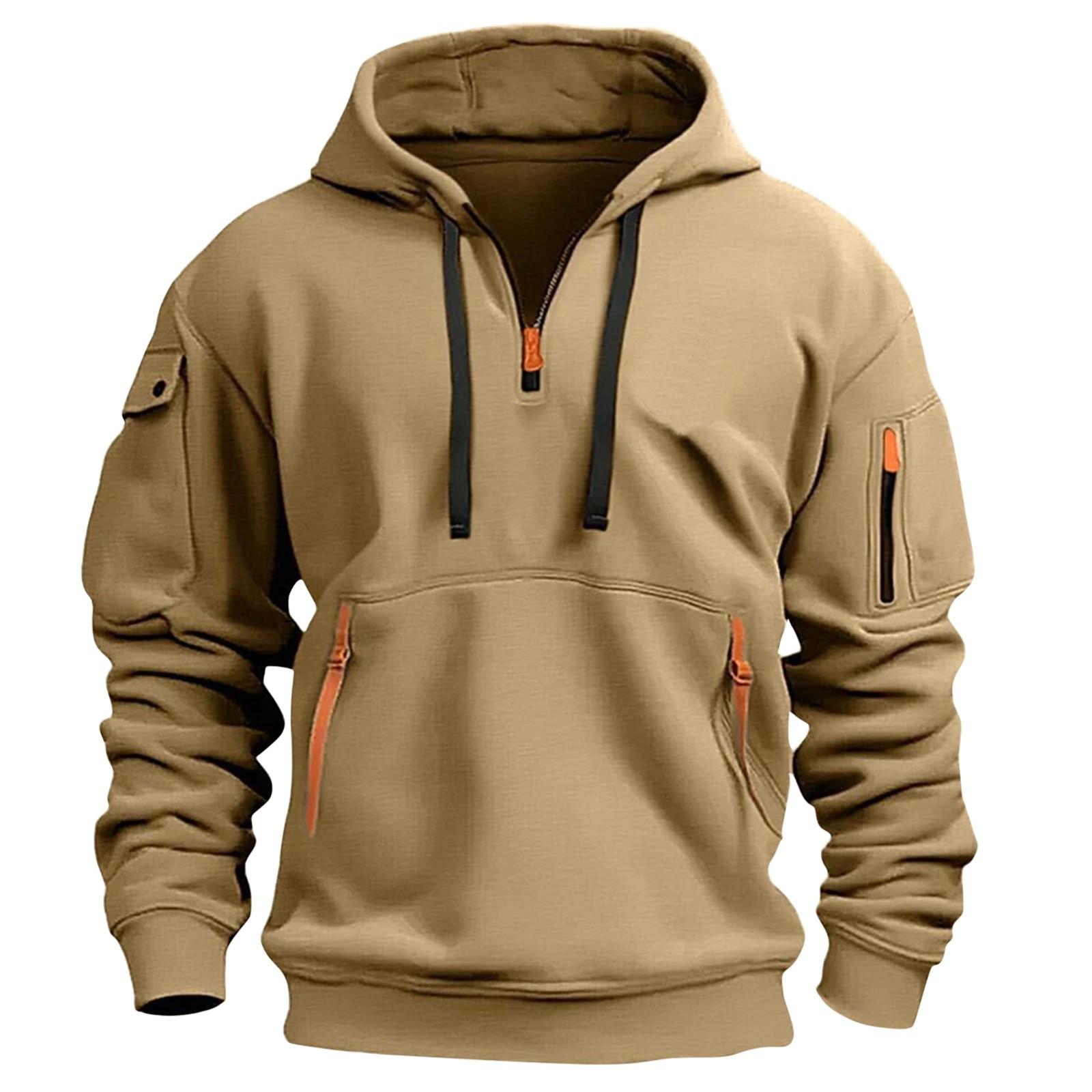 Ren Bag Heren Sweatshirt Hoodie Rits Arm Zak Cardigan Heren Sport Grote Maat Casual Hoodie XXXL kaki