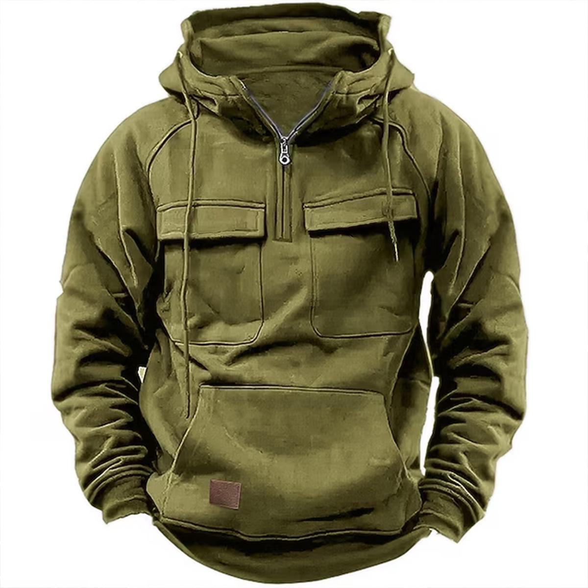 AI Supermarket 2024 Heren Multi-Pocket Rits Hoodie - Lente/Herfst Casual Sport Sweatshirt M legergroene kleur