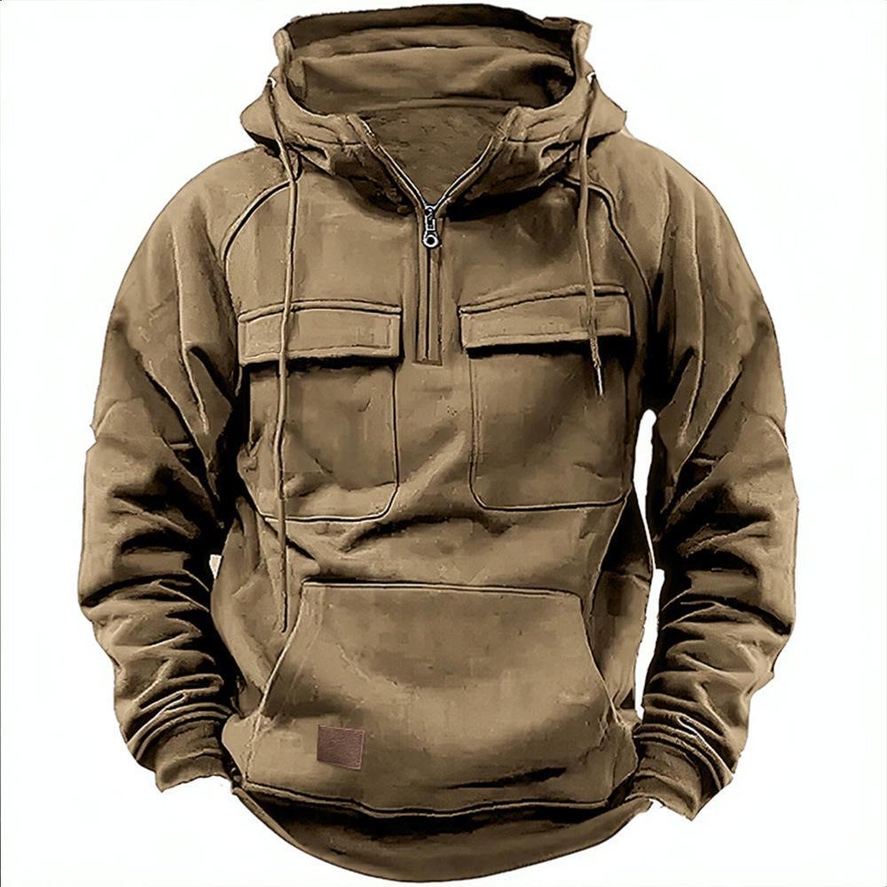 AI Supermarket 2024 Heren Multi-Pocket Rits Hoodie - Lente/Herfst Casual Sport Sweatshirt M kaki