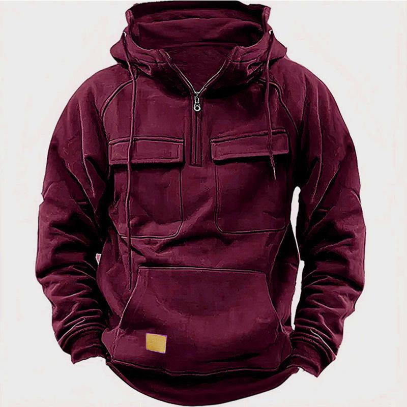 AI Supermarket 2024 Heren Multi-Pocket Rits Hoodie - Lente/Herfst Casual Sport Sweatshirt M wijnrode kleur