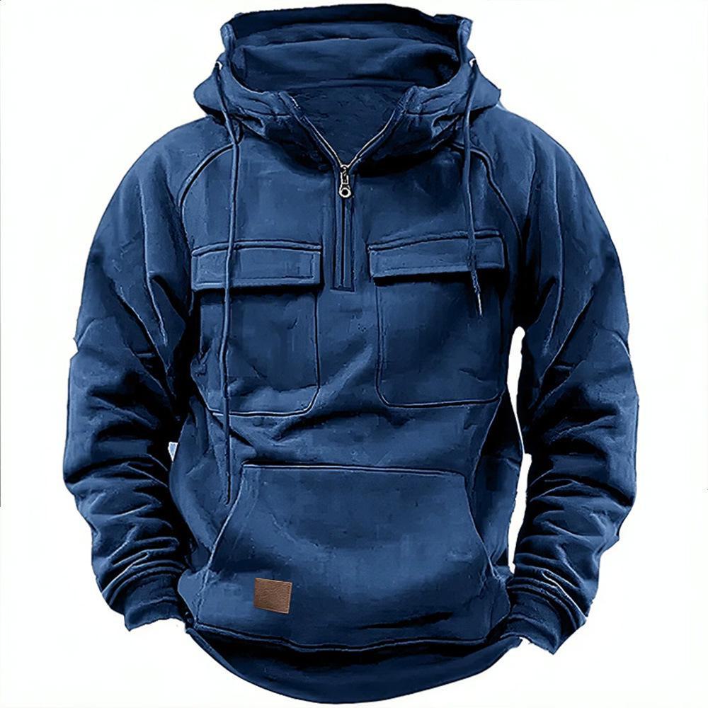 AI Supermarket 2024 Heren Multi-Pocket Rits Hoodie - Lente/Herfst Casual Sport Sweatshirt M donkerblauwe kleur