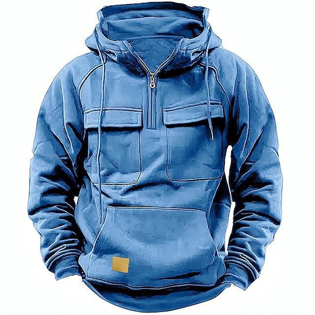 AI Supermarket 2024 Heren Multi-Pocket Rits Hoodie - Lente/Herfst Casual Sport Sweatshirt M blauw