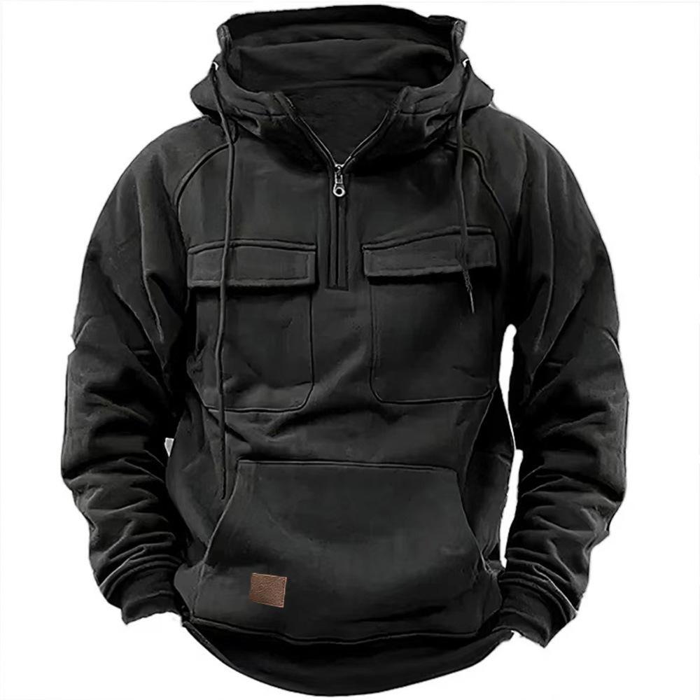 AI Supermarket 2024 Heren Multi-Pocket Rits Hoodie - Lente/Herfst Casual Sport Sweatshirt M zwart