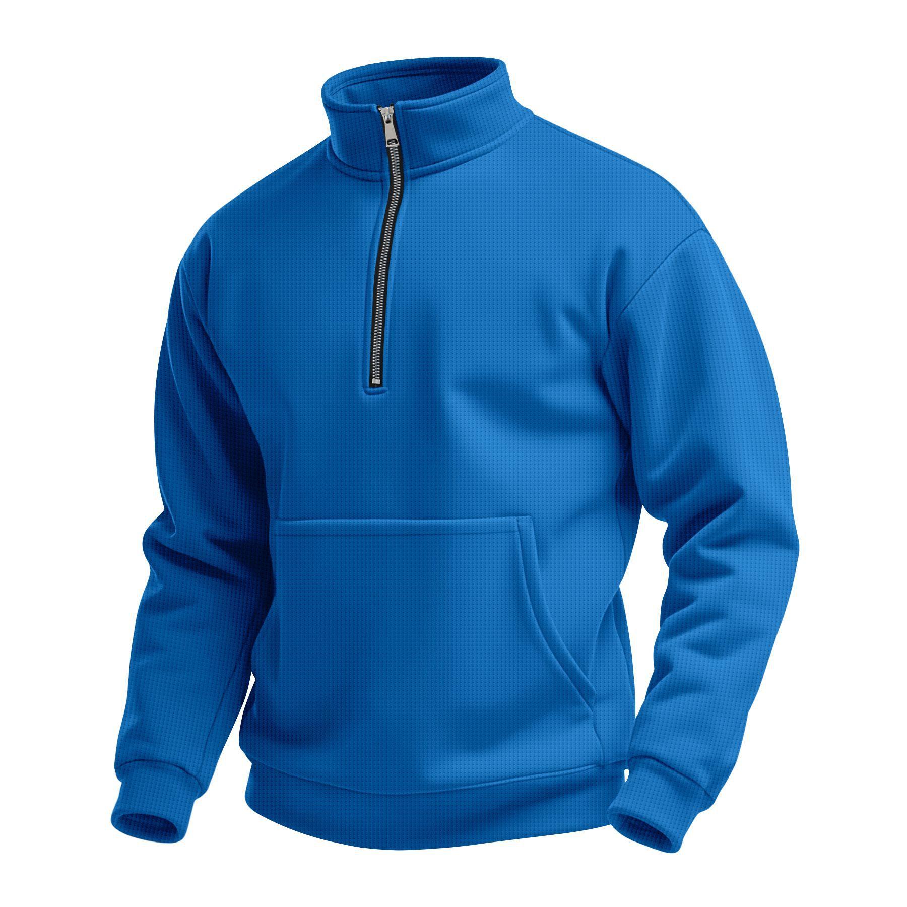 Phoca largha Heren Kwart Rits Wafel Brei Pullover Lichtgewicht Mock Hals Sweatshirt Casual Lange Mouw Polo Shirt Met Zak Effen Training Truien voor Heren XXXL blauw