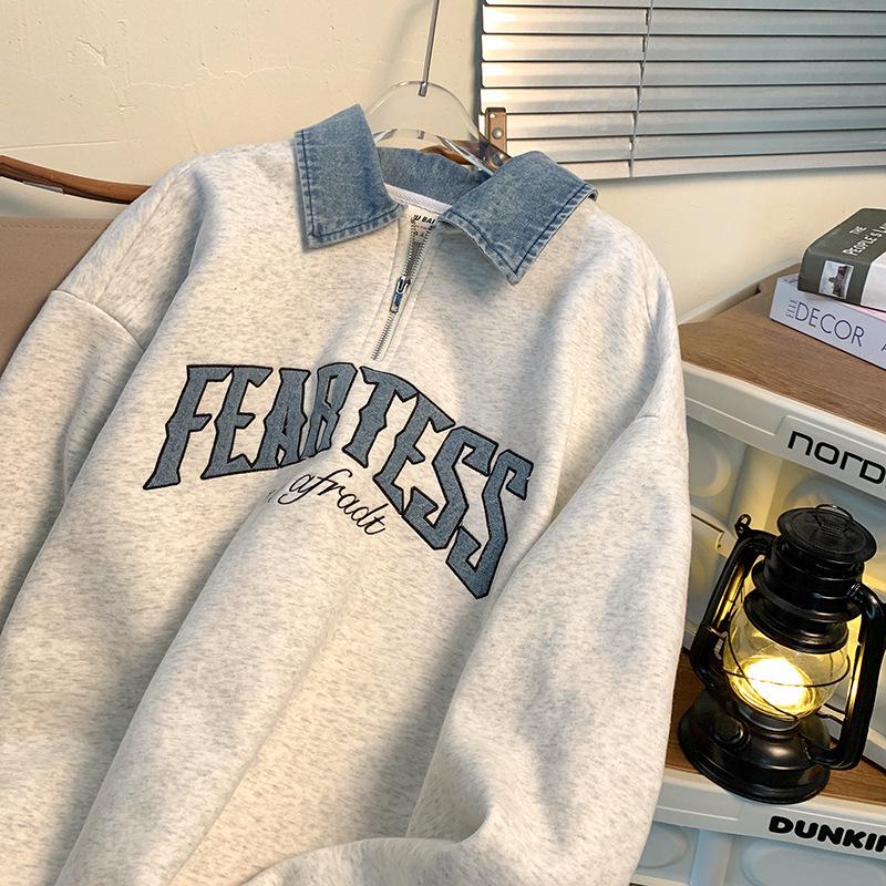 VantaGoods Heren Heavyweight Oversized Polo Collar Sweatshirt - Half Zip, Capuchonloos, Winterjas 3XL grijze kleur