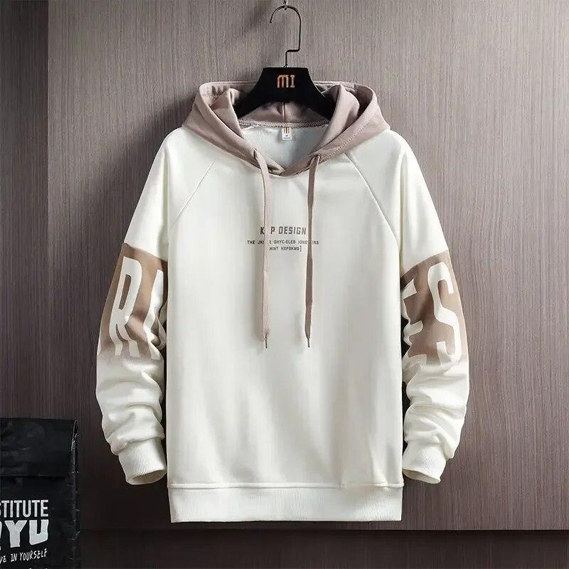 Molly Show Heren Lente en Herfst Capuchon Trui Losse Letter Bedrukte Casual Pullover Sweatshirt L beige