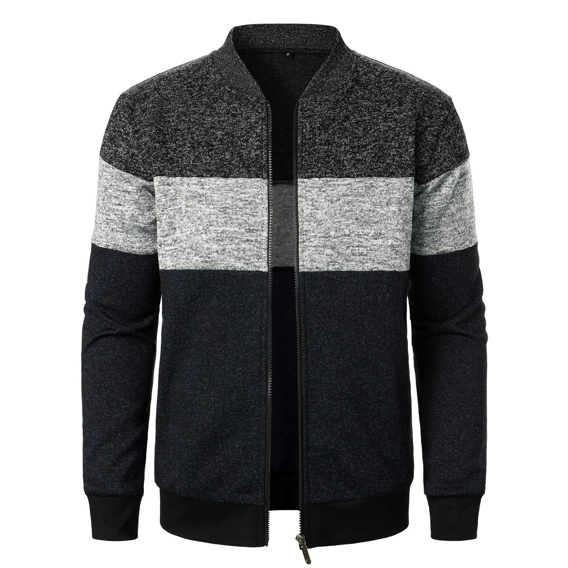 Yoghurt Herfst Winter Cardigan Trui Heren Fleece Rits Truien Fluweel Contrast Gestreepte Trui Jassen Casual Jassen 3XL grijs