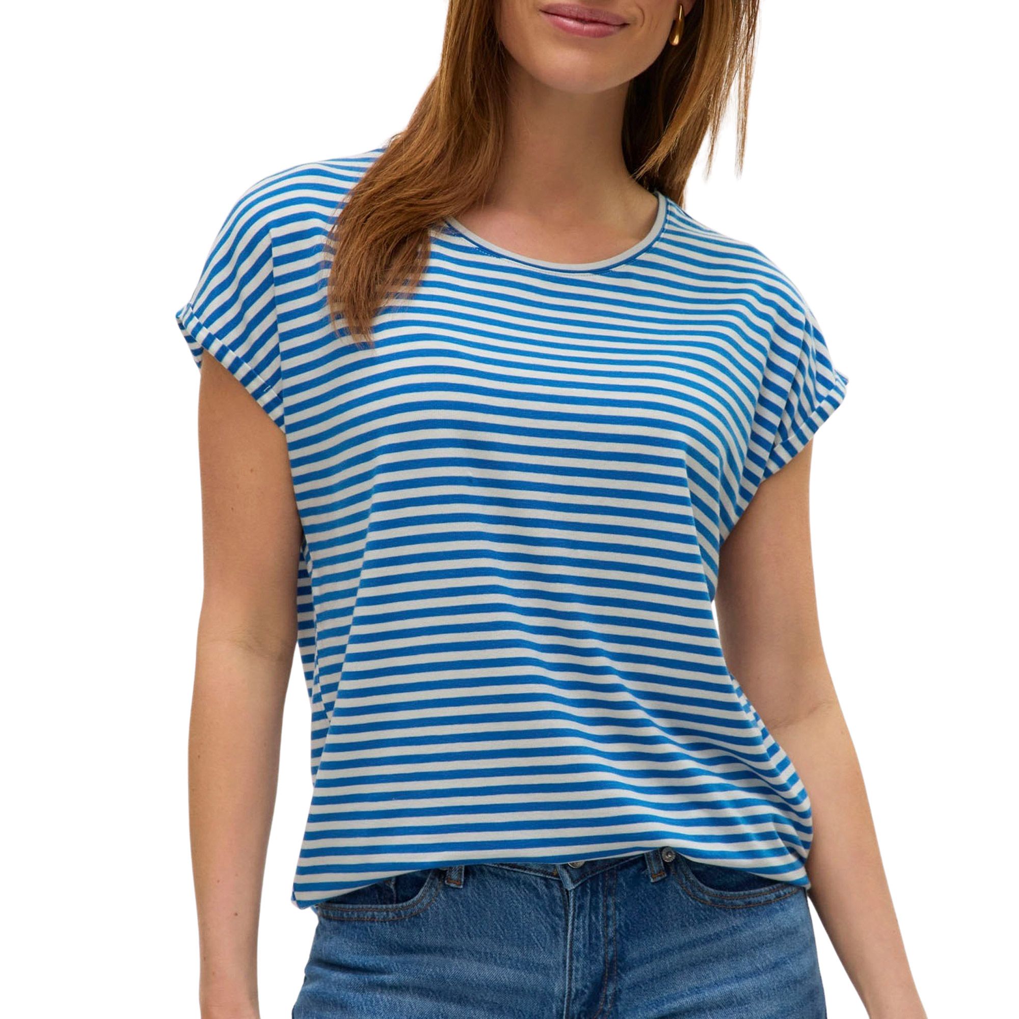 Vero Moda Shirt met ronde hals VMAVA PLAIN SS TOP STRIPE GA JRS NOOS