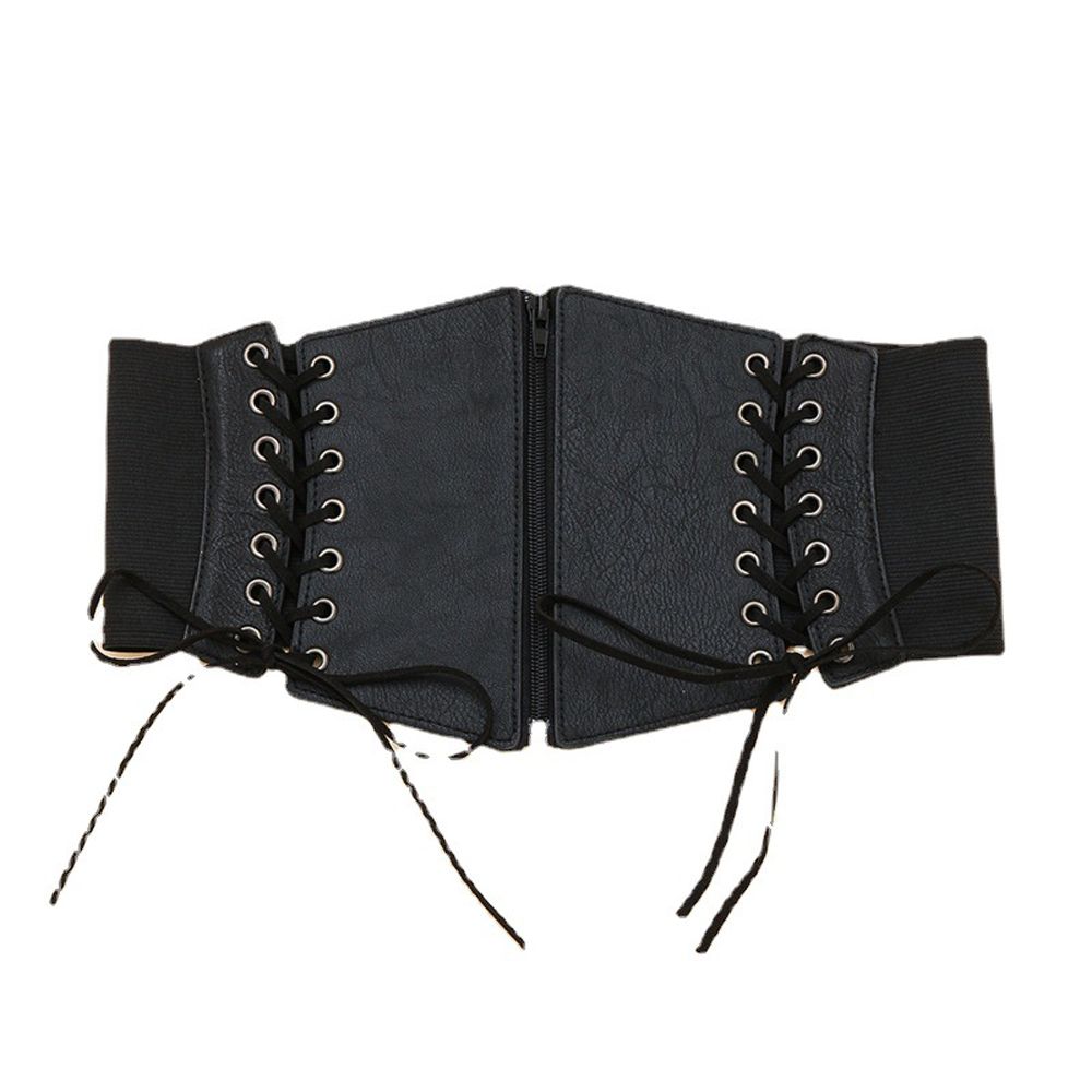 Minat Elastische streetwear rits pu leer vintage bandage dame cumberbanden damesriem damescorset zwart