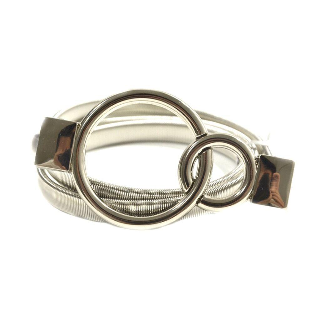 EANyahnice Skinny Dunne Tailleband Casual Ronde Bladgesp Tailleband Elegante Metalen Elastische Riem zilver
